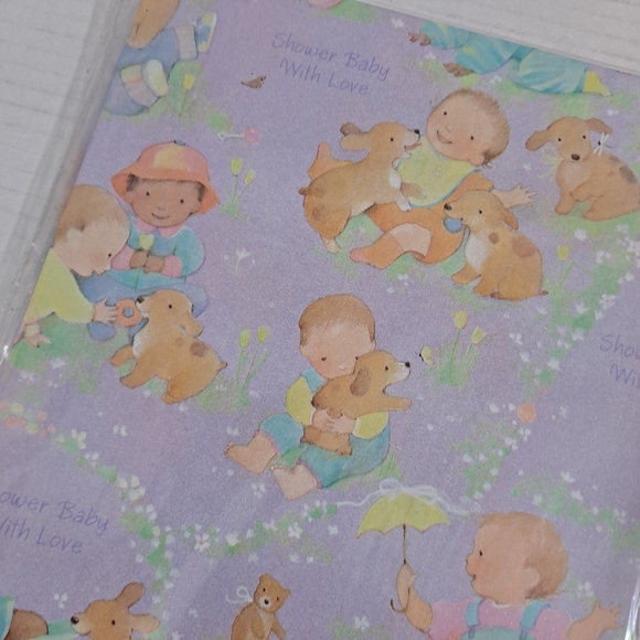 Vintage Hallmark Gift Wrap Baby Shower Infants Puppies Lot of 5 NIP USA - Picture 4 of 8